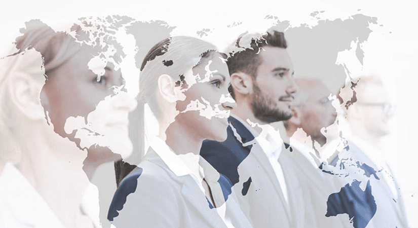 Reinventing Pharma Leadership for a Complex Era Pharmaceutical leader guiding a diverse team through digital dashboards and strategic planning
