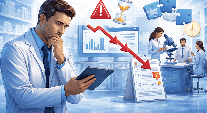 Why Pharma Projects Fail Quietly: Delays, Deviations & Decision Gaps Pharma project team reviewing timelines, risk dashboards, and deviation reports
