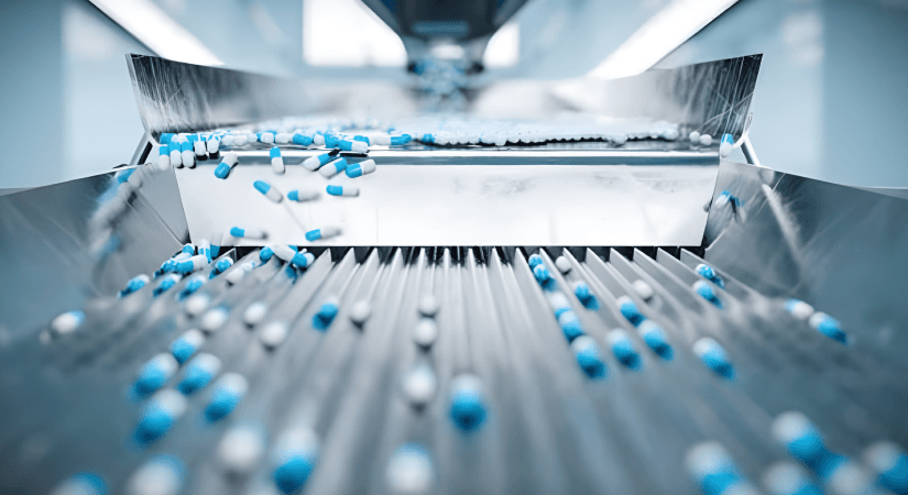 Beyond the Patent Cliff — Building the Next Growth Engine in Healthcare Pharma manufacturing line representing healthcare growth strategies beyond patent cliff