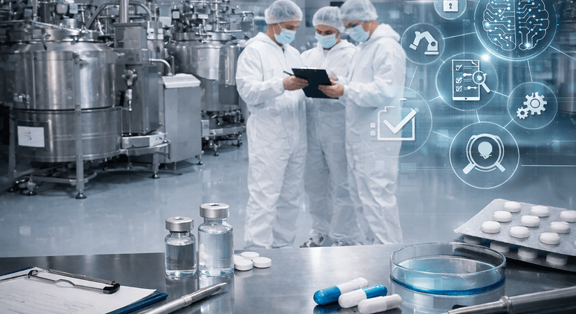 EudraLex Volume 4 EU GMP Guide | Pharma Manufacturers Compliance Pharma manufacturing team reviewing EU GMP compliance documentation in a regulated production facility