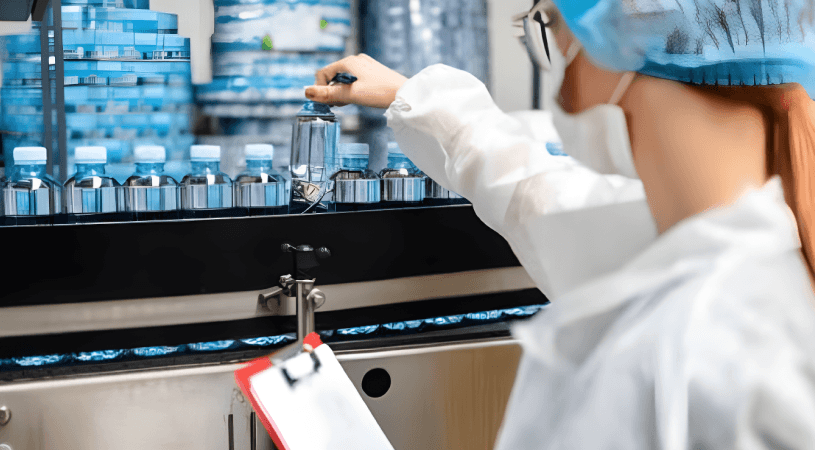 MHRA Inspection Preparation | GMP Cleanroom Quality Check Pharma technician inspecting vials on a production line during GMP compliance check