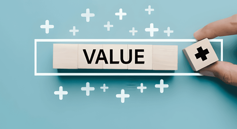 Value-Based Marketing and Outcome-Oriented Messaging in Pharma | Pharma Now Value concept wooden blocks representing value based marketing strategy in pharma